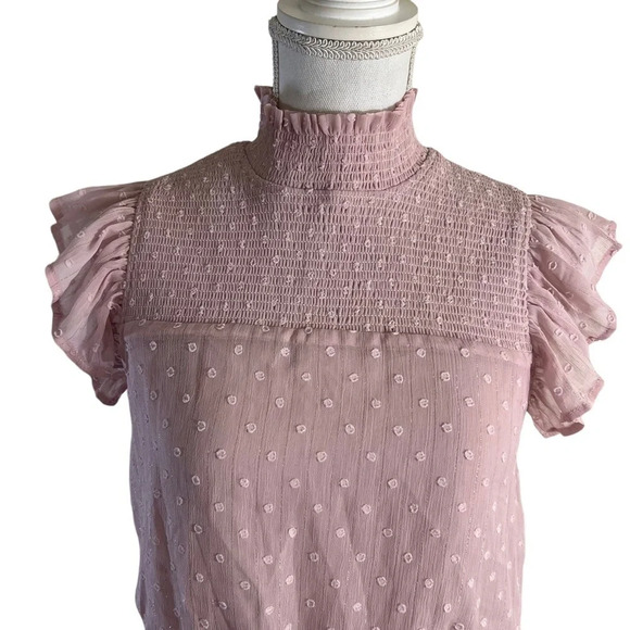 Aqua NEW Pink Swiss Dot High Neck Dress Size Small Short Sleeves Seersucker - Picture 10 of 13